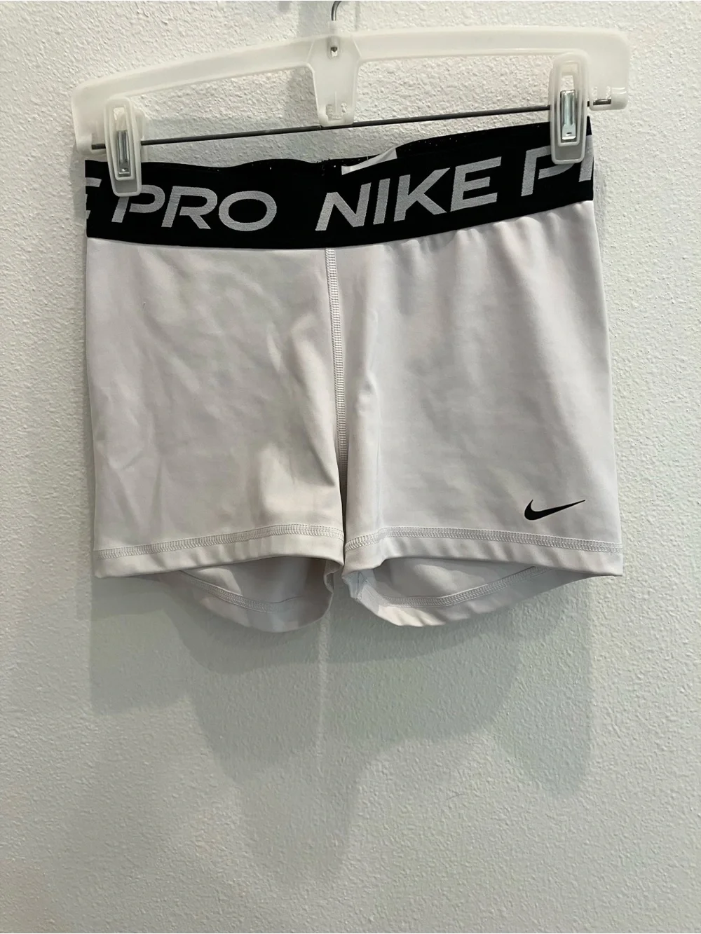 Nike Pro White Women's Athletic Compression Shorts with Black Waistband